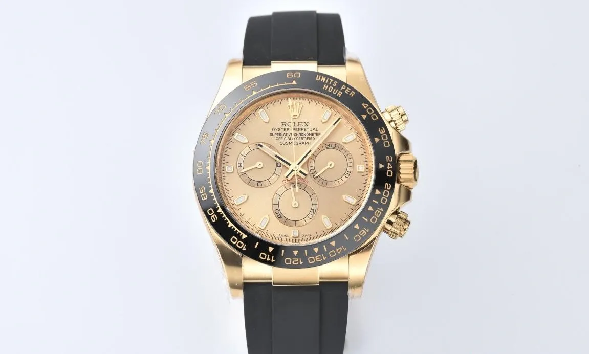 Durable Clean Factory Rolex Daytona 116518LN Yellow Gold Dial and Case Black Ceramic Bezel Cal.4130 Black Oyster Rubber Oysterflex Strap 343